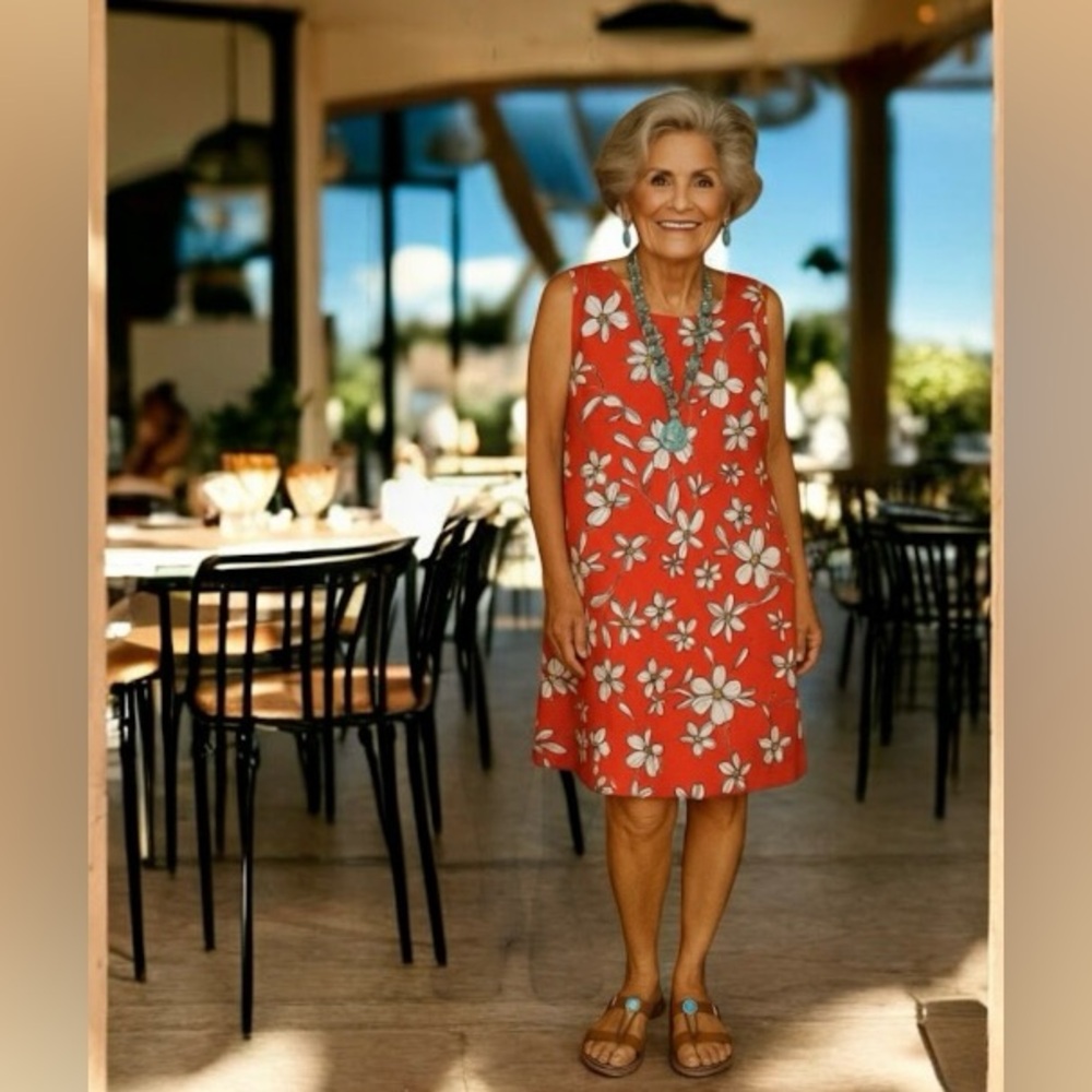 Jessica Howard A line Burnt Orange Floral Sleeveless Dress